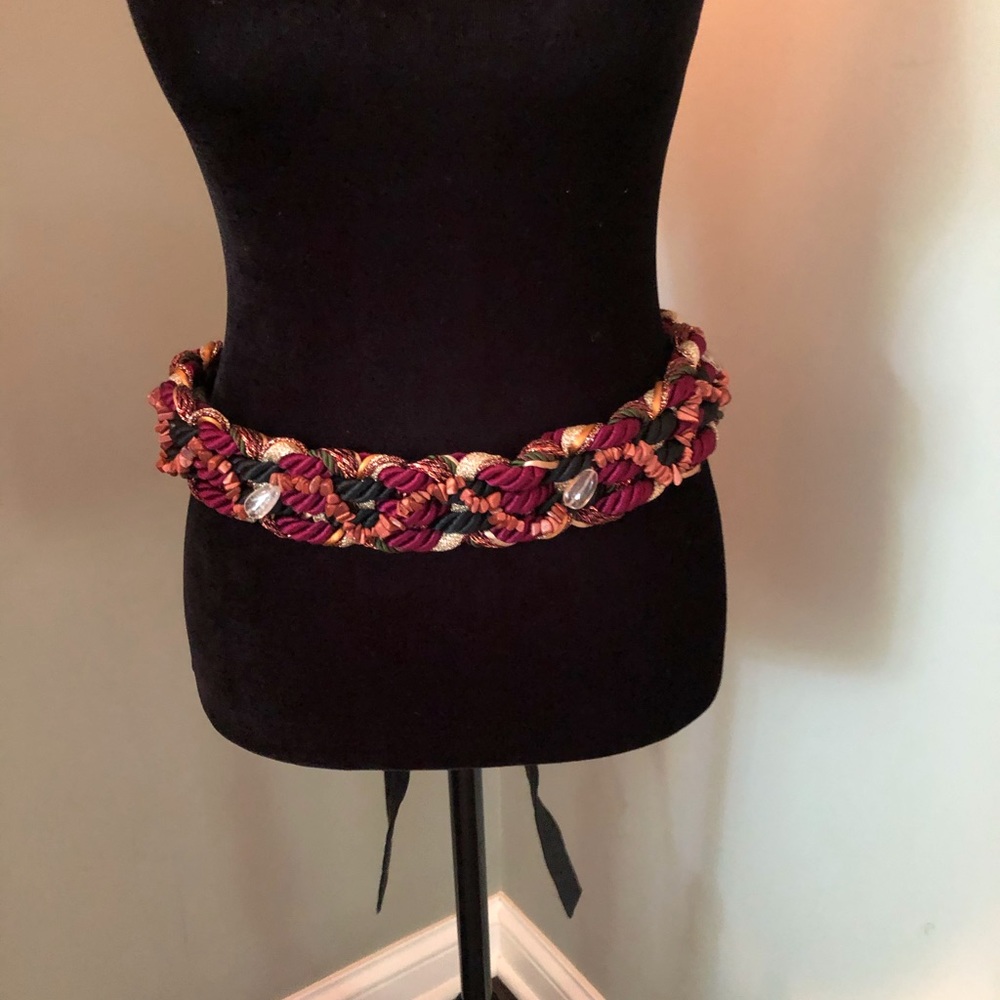 Vintage woven belt with stones and leather tie